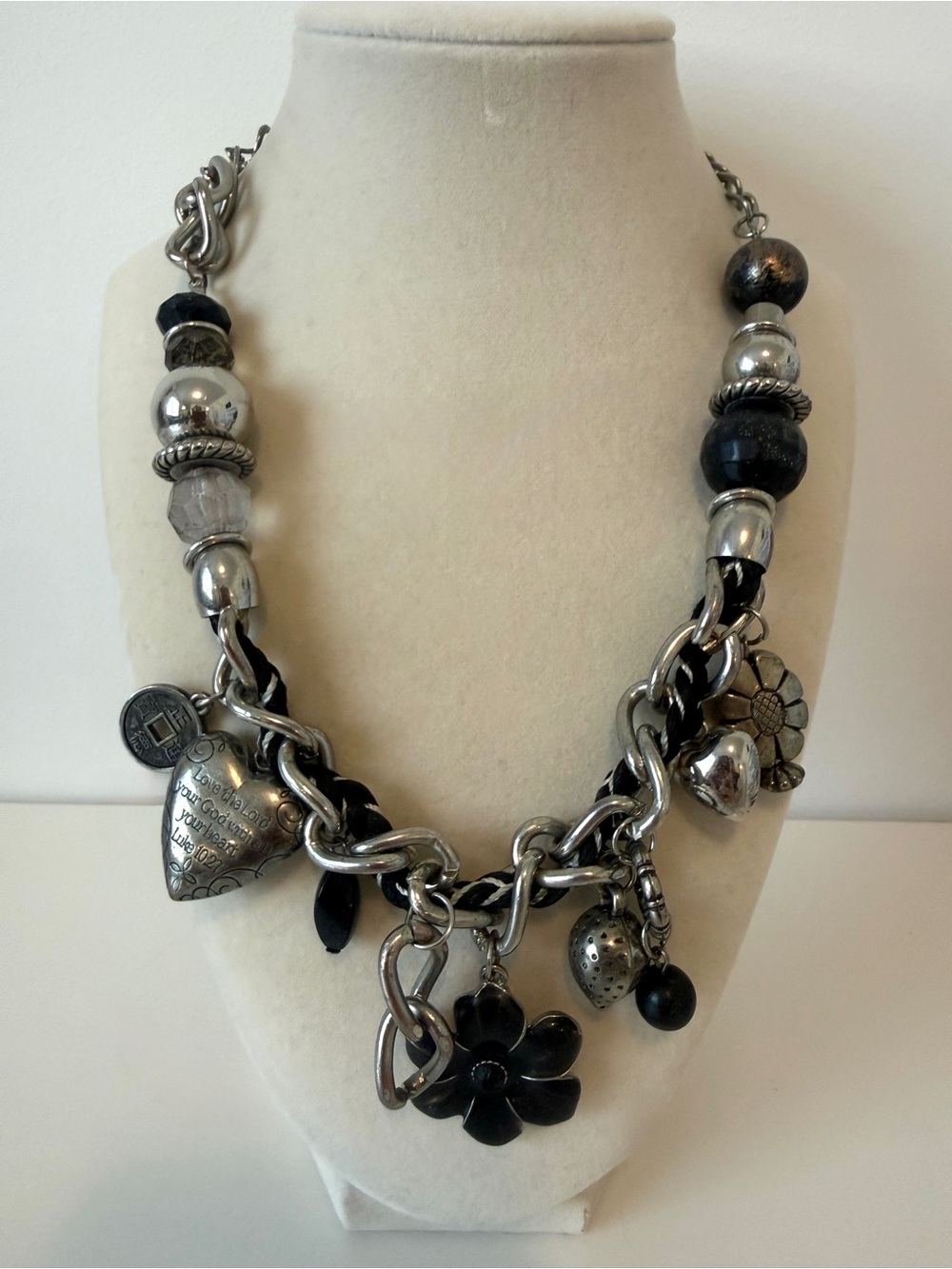 Statement Black and Silver Charm Necklace - Women Jewelry